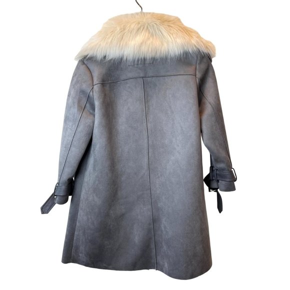 River Island Womens Suedette Coat Faux Fur Collar Double Breasted Gray Size 10 - Picture 6 of 11